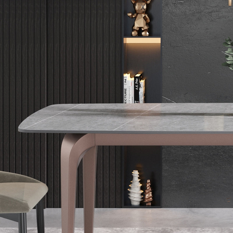 70.87" Modern Artificial Stone Gray Curved Metal Leg Dining Table, Can Accommodate 6-8 People - Gray