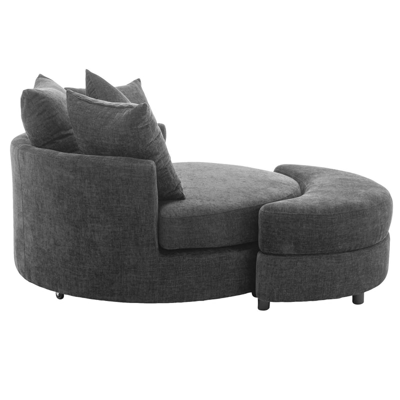 360° Swivel Accent Barrel Chair With Storage Ottoman & 4 Pillows, Modern Chenille Leisure Chair Round Accent For Living Room