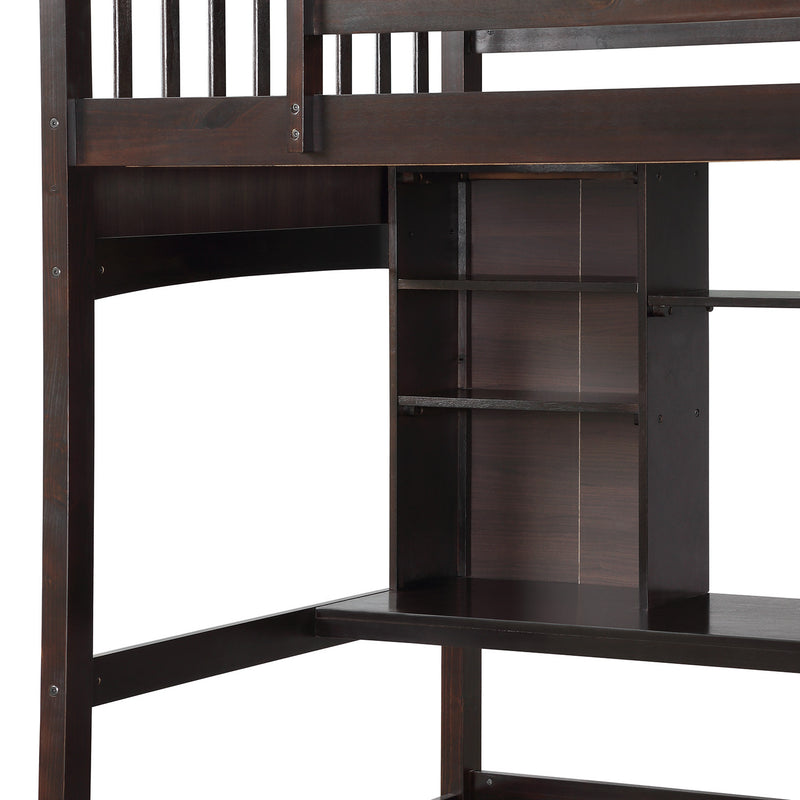 Twin size Loft Bed with Storage Shelves, Desk and Ladder, Espresso(OLD SKU :LP000140PAA)