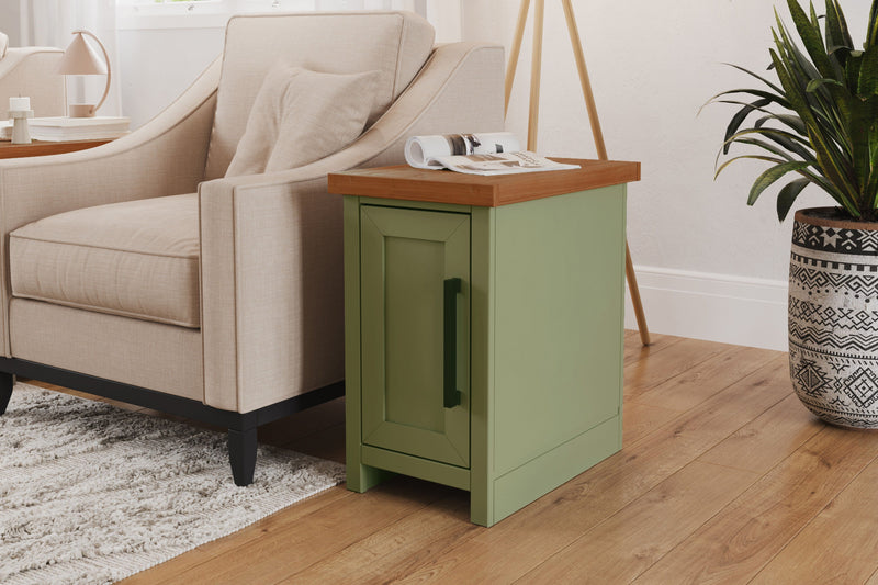 Vineyard - 14" Chairside Table - Sage Green And Fruitwood