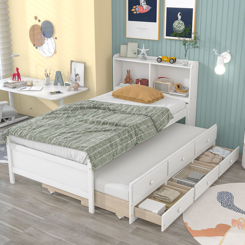 Twin Bed With Bookcase - White