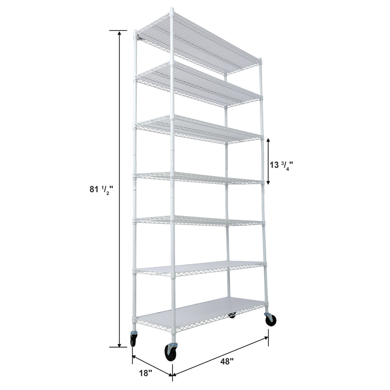 7 Tier Metal Shelf Wire Shelving Unit, 2450Lbs Heavy Duty Adjustable Storage Rack With Wheels & Shelf Liners For Closet Kitchen Garage Basement Commercial Shelving