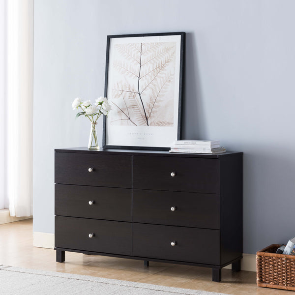 Modern Dresser With Six Drawers And Metal Knob Handles