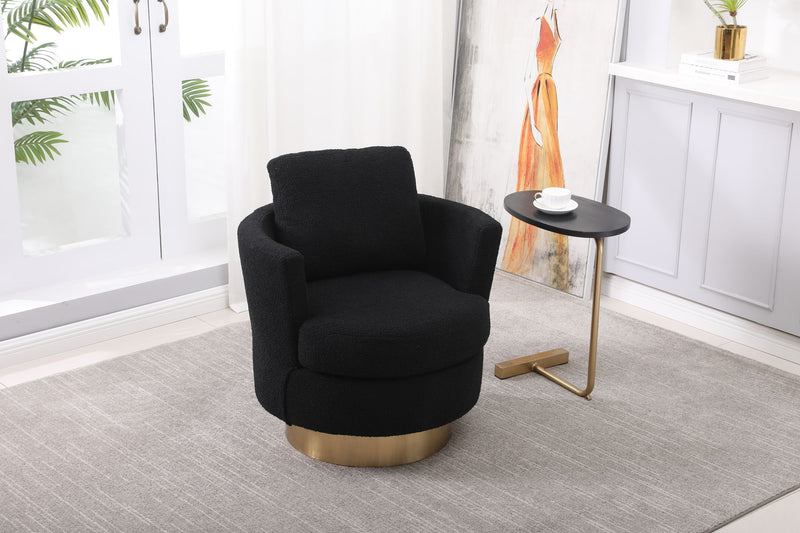 Teddy Swivel Barrel Chair, Swivel Accent Chairs Armchair For Living Room, Reading Chairs For Bedroom Comfy, Round Barrel Chairs With Gold Stainless Steel Base - Black