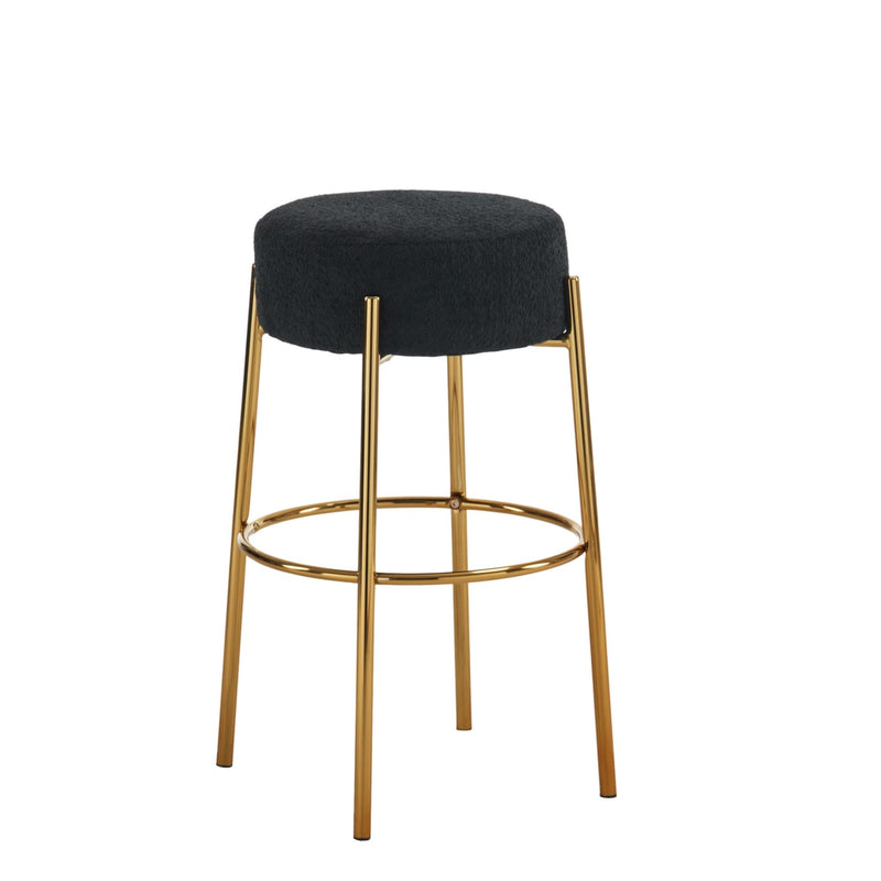 Round High Bar Stools (Set of 2), Contemporary Upholstered Dining Stools For Kitchens, Coffee Shops And Bar Stores - Gold Legs