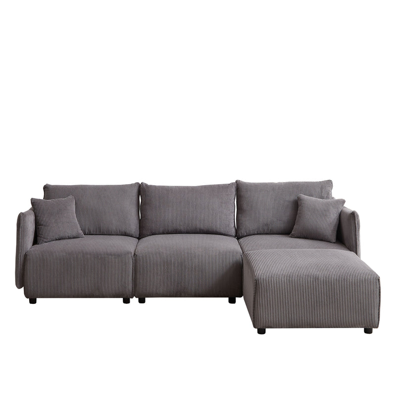 Multi-Module Combination Style Sofa For Living Room, Bedroom And Other Lounge Spaces, Modern Minimalist Corduroy Combination Sofa With 2 Comfort Cushions With USB & C Charging Ports, Two Sets - Gray