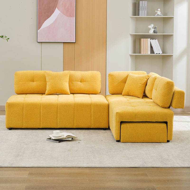 L-Shaped Sofa Sectional Sofa Couch With 2 Stools And 2 Lumbar Pillows For Living Room