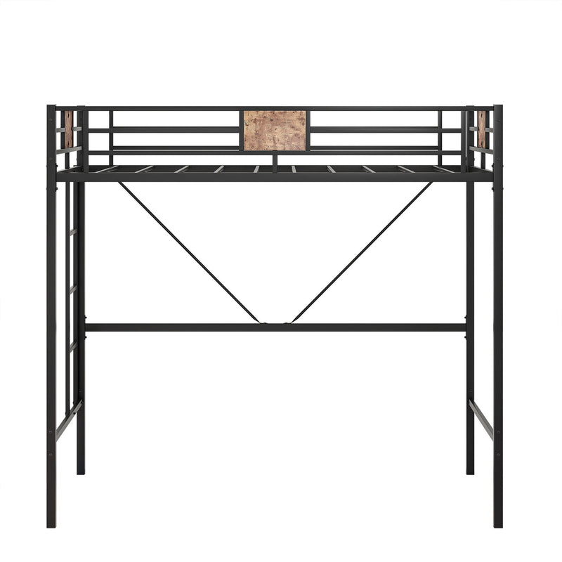 Metal Twin Loft Bed Frame With Stairs & Full-Length Guardrail, Space-Saving Design, No Box Spring Needed, Noise Free - Black