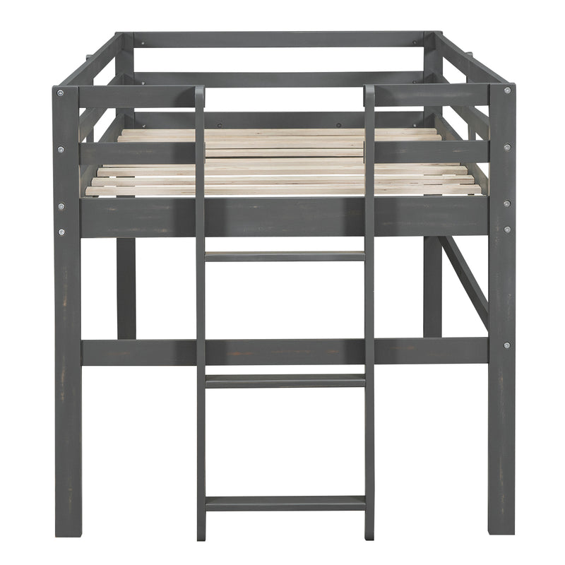 Wood Twin Size Loft Bed with Side Ladder, Antique Grey