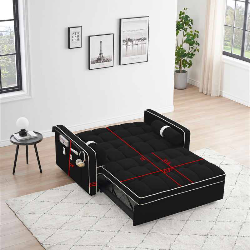 Modern Convertible Sleeper Sofa Couch With Pull Out Bed With Pillows & Side Pockets For Small Space, Living Room