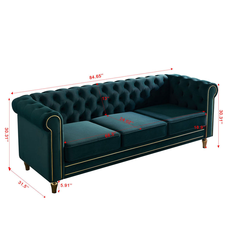 Chesterfield - Velvet Sofa 84.65" For Living Room