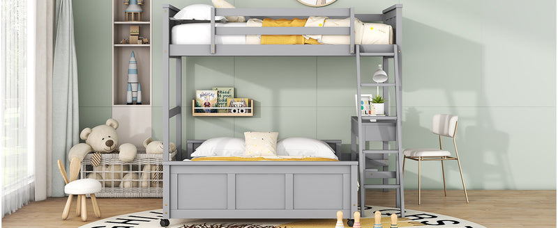 Twin Over Full Bunk Bed with Desk, Gray