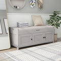 Storage Bench With 3 Shutter-Shaped Doors, Shoe Bench With Removable Cushion And Hidden Storage Space