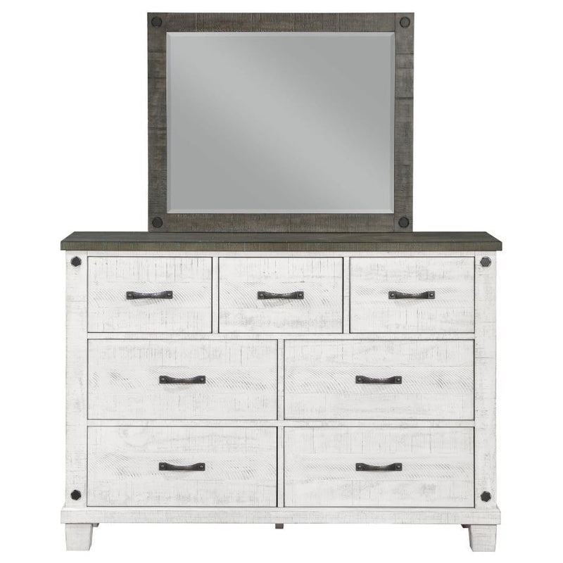 Lilith - 7-Drawer Dresser With Mirror Distressed - Grey And White