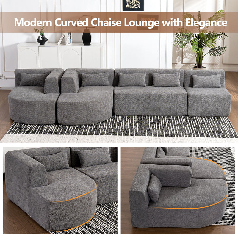 Upholstered Sofa Free Combined Sofa Couch With Two Chaise Lounge And Five Back Pillows For Living Room - Light Gray