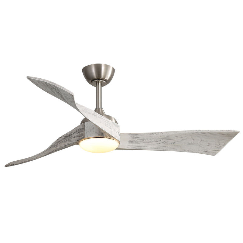 Modern Ceiling Fan With Dimmable 3 Color Led Light 3 Solid Wood Blades Remote Control Reversible Dc Motor For Home - Nickel