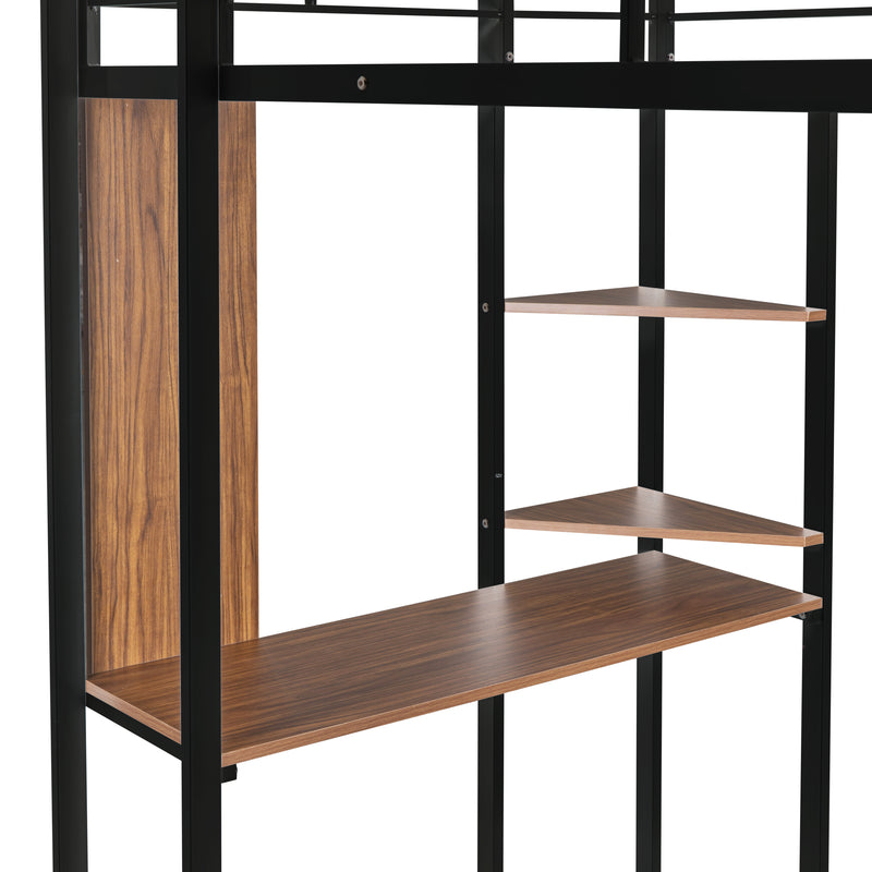 Twin Metal Loft Bed with 2 Shelves and one Desk ,BLACK(Old SKU: MF281206AAB)