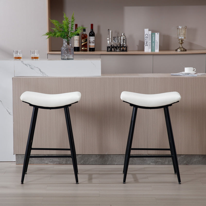 Bar Stools (Set of 2) Armless Counter Low Bar Stools Without Back Modern Linen Fabric Breakfast Stools With Metal Leg And Footrest