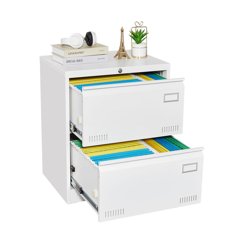 Filing Cabinet Lateral File Cabinet With Lock, 2 Drawer, For Legal / Letter / A4 / F4 Home Office - White