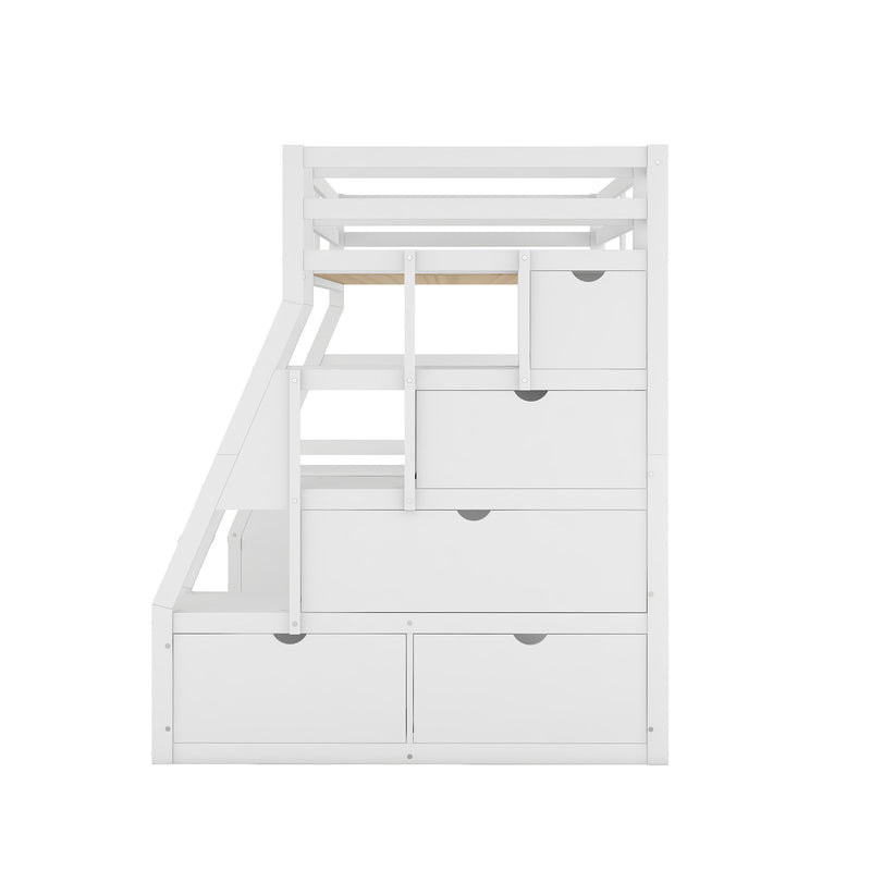 Twin Size Loft Bed with 7 Drawers 2 Shelves and Desk - White