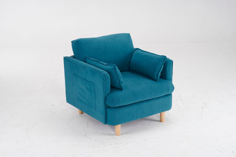 29.5" W Modern Fabric Decorative Chair Armchair Upholstered Reading Chair Single Sofa Casual Club Chair With Solid Wooden Feet And 2 Pillow, For Living Room, Bedroom, Bed Room, Office, Corduroy Fabric - Blue