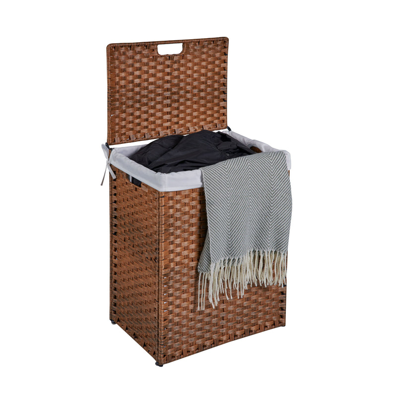 Laundry Hamper With Lid PE Rattan Powder Coating Frame Clothes Hampers With 2 Removable Bags