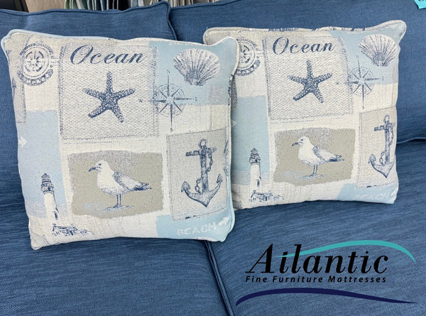 Coastal Throw Pillows- POINT BLUE. Set of Two