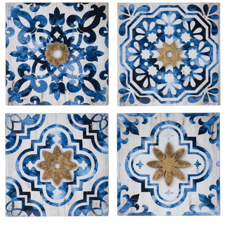 Abstract Wall Decor Accents (Set of 4) - Blue / White / Gold