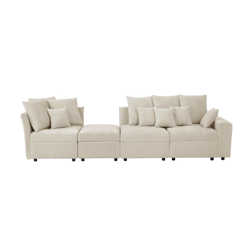 Sectional Sofa Modular Sofa Couch With Three USB Ports, A Removable Storage Ottoman And Five Back Pillows For Living Room