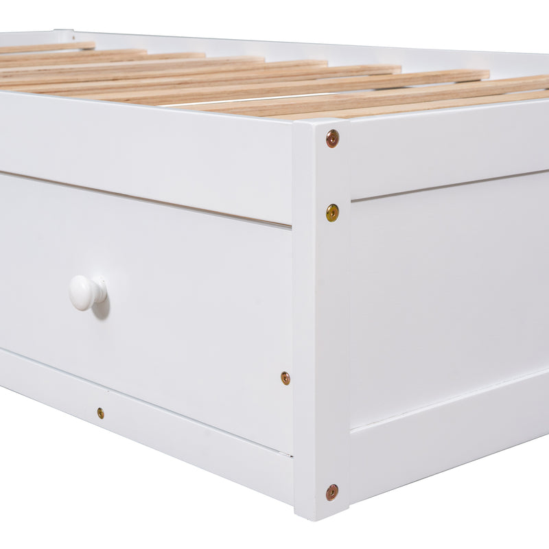 Twin Size Platform Storage Bed with 3 Drawers,White