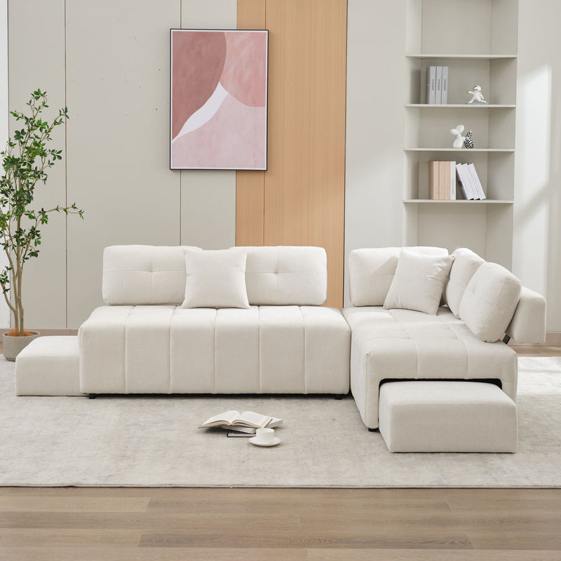 L-Shaped Sofa Sectional Sofa Couch With 2 Stools And 2 Lumbar Pillows For Living Room