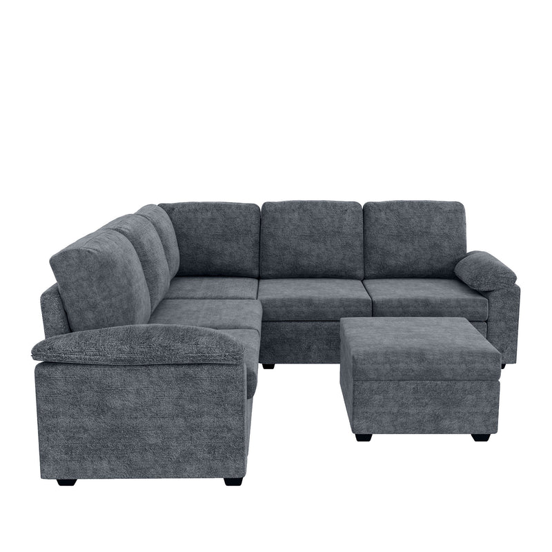 Modern Velvet Sectional Sofa Set, Large U Shaped Upholstered Corner Couch With Ottoman, Armrest Pillow, 6 Seat Indoor Furniture For Living Room