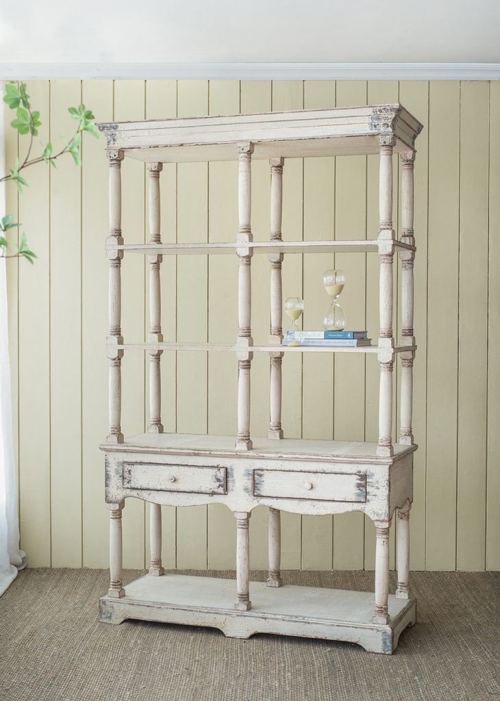 Adela - French Country Wood Bookcase, Display Storage Shelf Etageres - Antique White