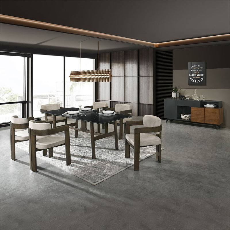 Destin - Dining Table - Sintered Stone & Walnut Finish