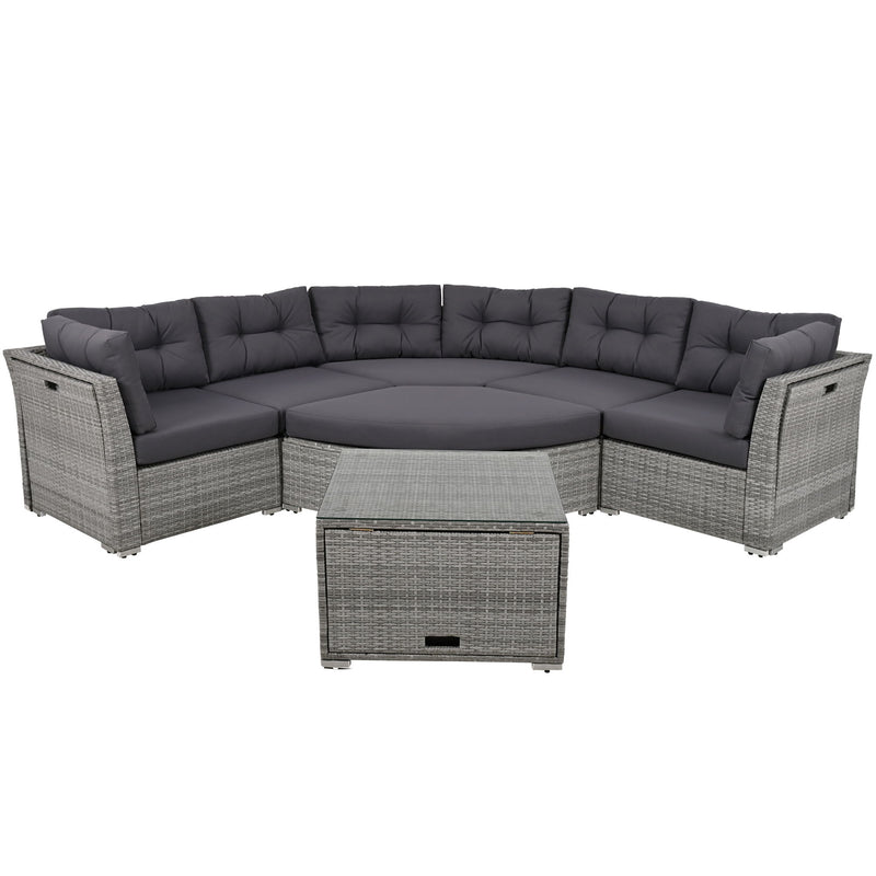 Patio Furniture Set Outdoor Furniture Daybed Rattan Sectional Furniture Set Patio Seating Group With Cushions And Center Table For Patio, Lawn, Backyard, Pool - Gray