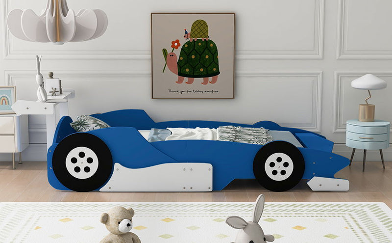 Twin Size Race Car-Shaped Platform Bed With Wheels