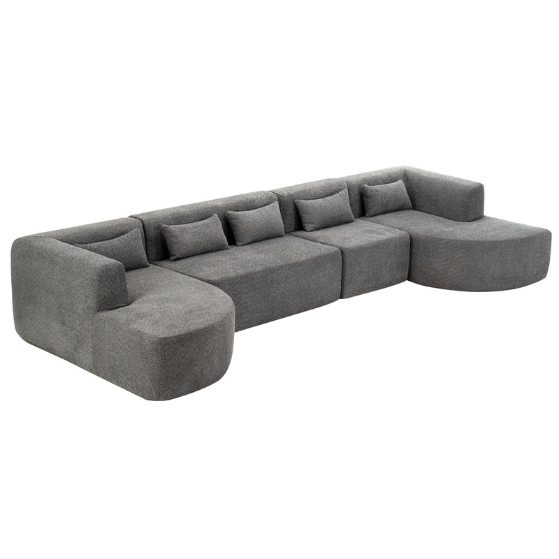 Upholstered Sofa Free Combined Sofa Couch With Two Chaise Lounge And Five Back Pillows For Living Room - Light Gray