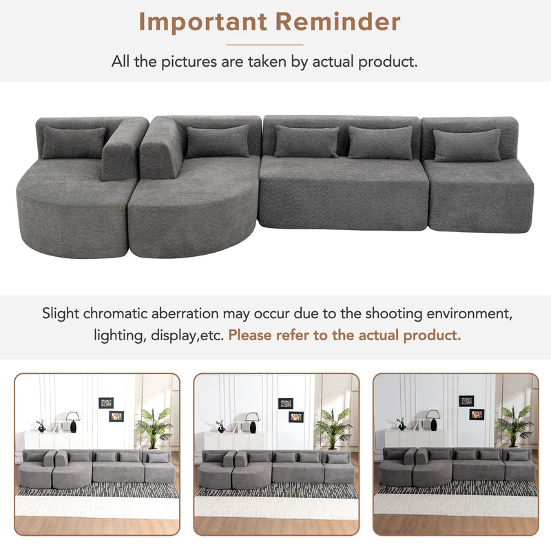 Upholstered Sofa Free Combined Sofa Couch With Two Chaise Lounge And Five Back Pillows For Living Room - Light Gray