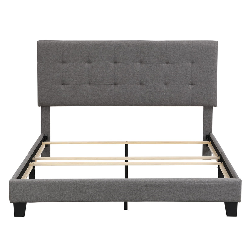 Queen Size Upholstered Platform Bed With Tufted Headboard, No Box Spring Needed - Gray