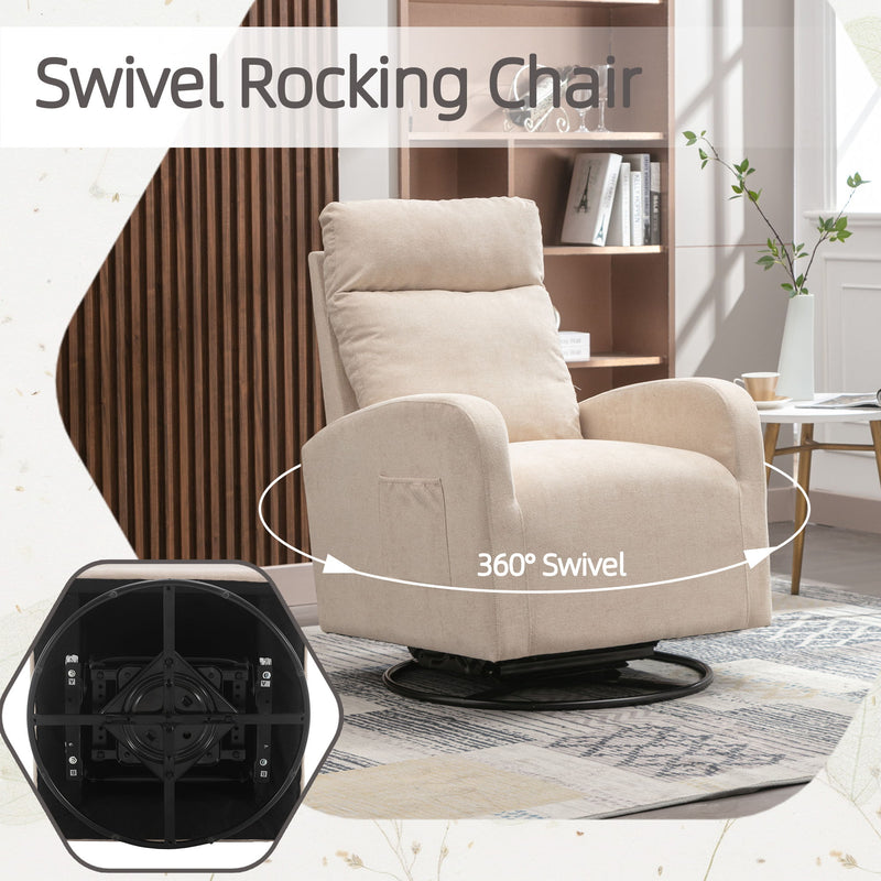 Upholstered Swivel Glider Rocking Chair For Nursery In Beige.Modern Style One Left Bag - Beige