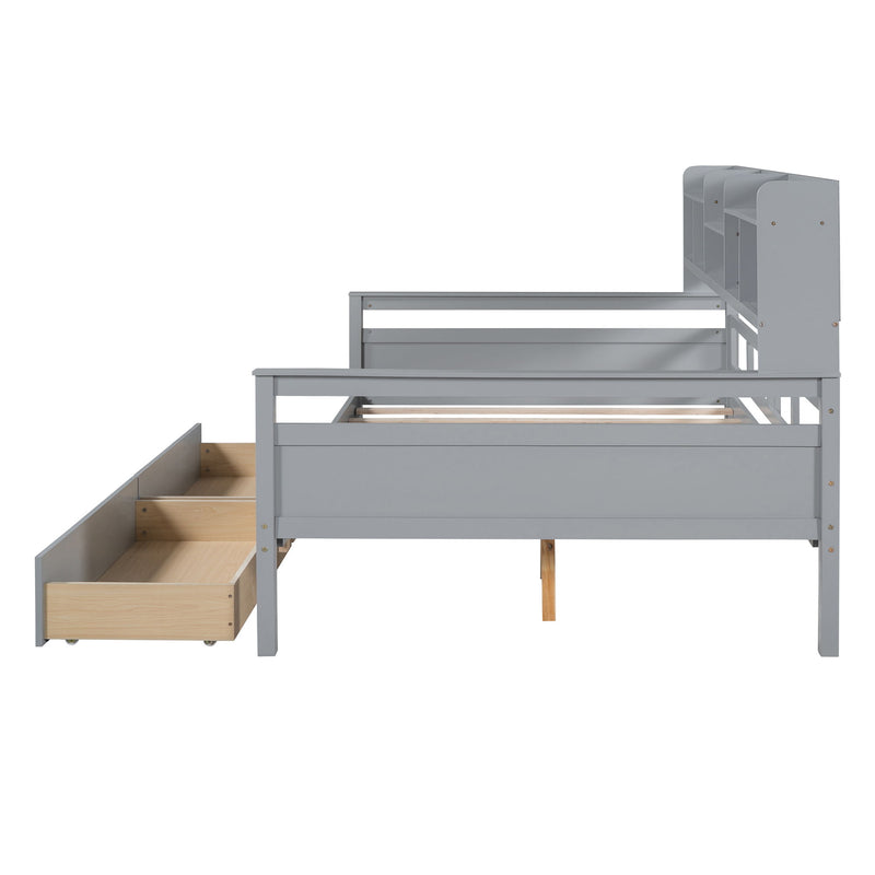 Daybed, Wood Slat Support, With Bedside Shelf And Two Drawers