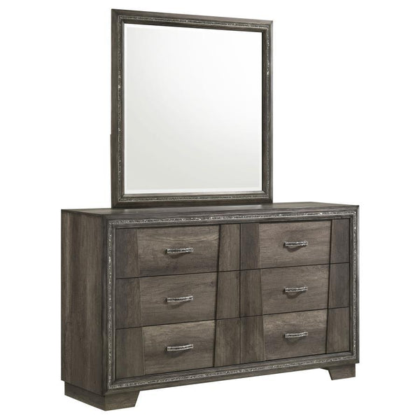 Janine - 6-Drawer Dresser With Mirror - Gray