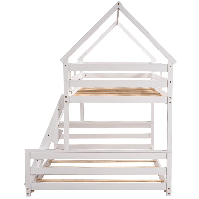 Twin Over Full House Bunk Bed With Built-In Ladder