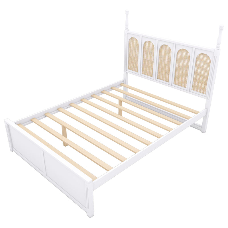 Rattan Platform Bed With With 2 Big Drawers With Trundle