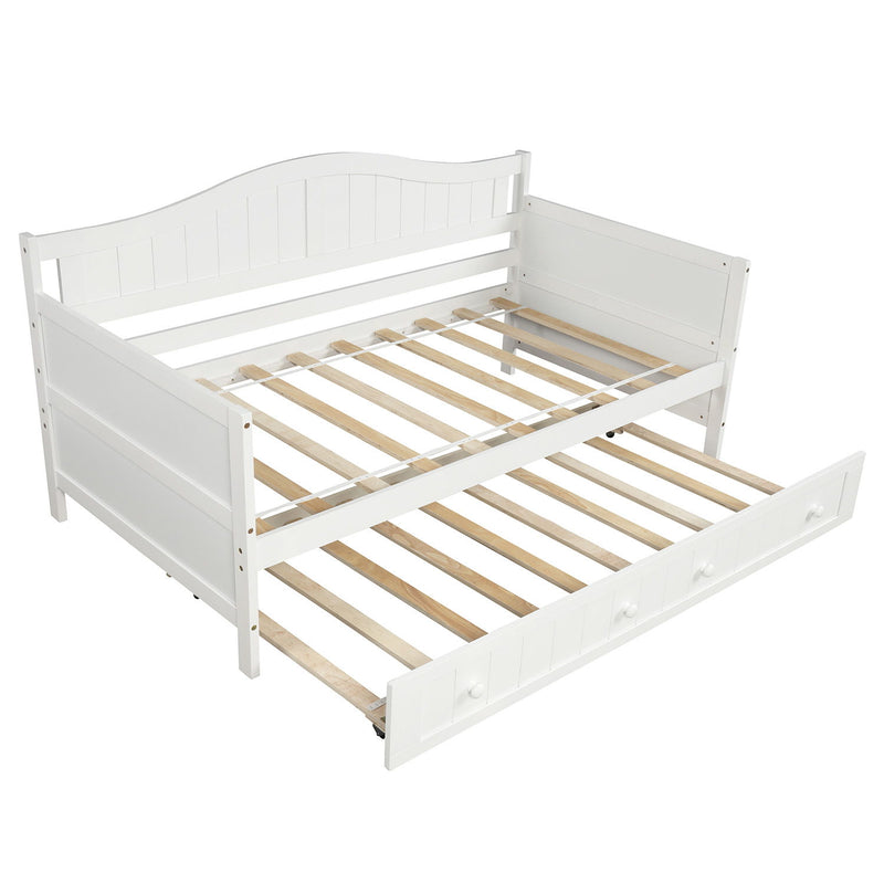 Twin Wooden Daybed With Trundle Bed, Sofa Bed For Bedroom Living Room - White