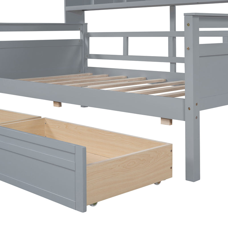 Daybed, Wood Slat Support, With Bedside Shelves And Two Drawers