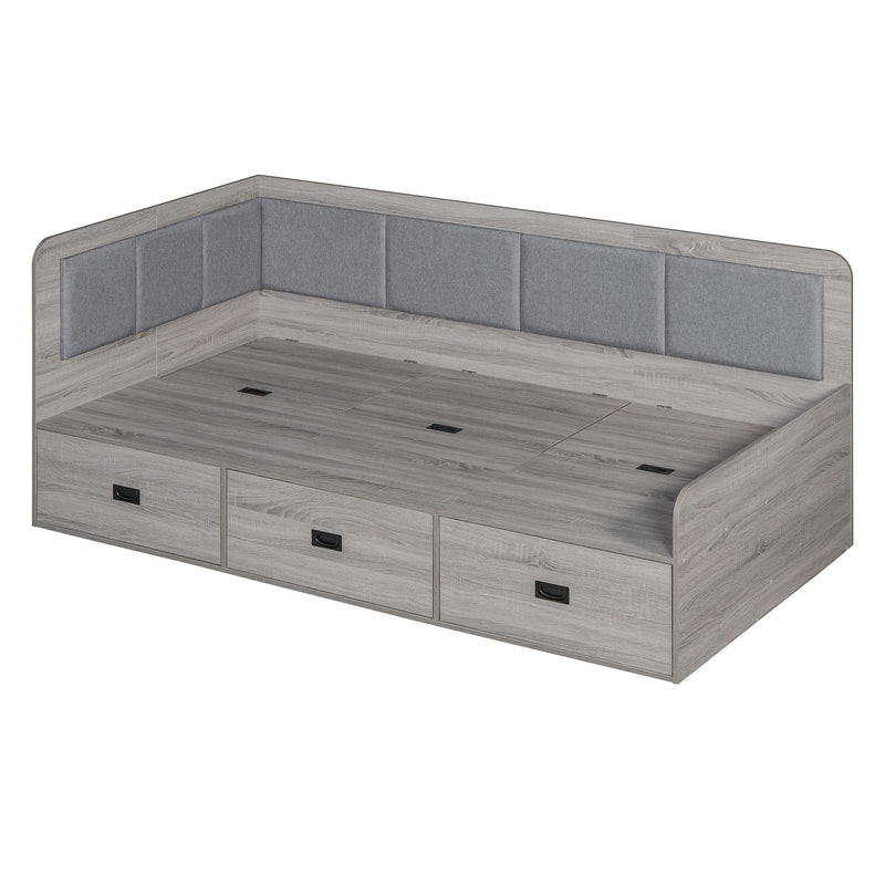 Twin Size Daybed With Three Drawers And Three Storage Compartments - Gray