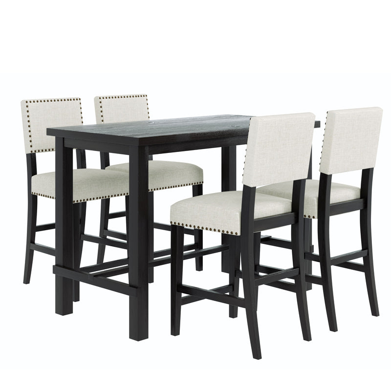 5 Piece Counter Height Dining Set, Classic Elegant Table And 4 Chairs - Espresso / Beige