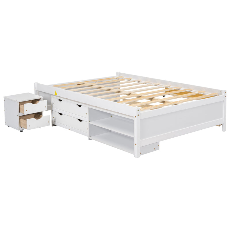 Versatile Full Bed With Trundle, Under Bed Storage Box And Nightstand - White