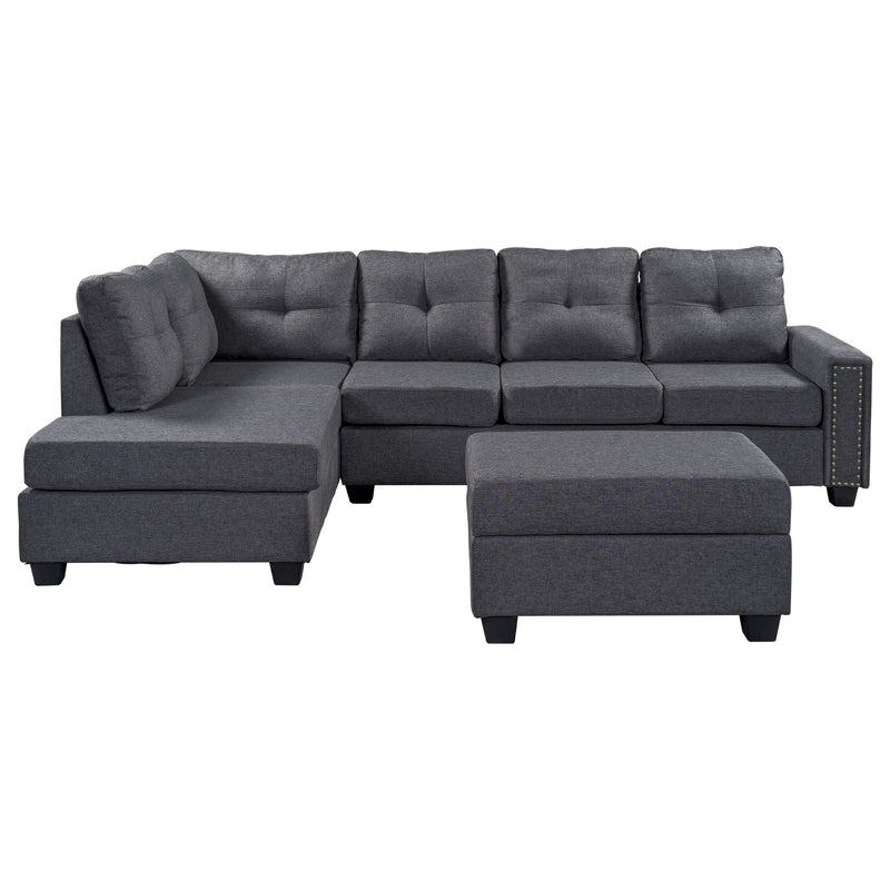 Reversible Sectional Sofa Space Saving With Storage Ottoman Rivet Ornament L-Shape Couch For Large Space Dorm Apartment